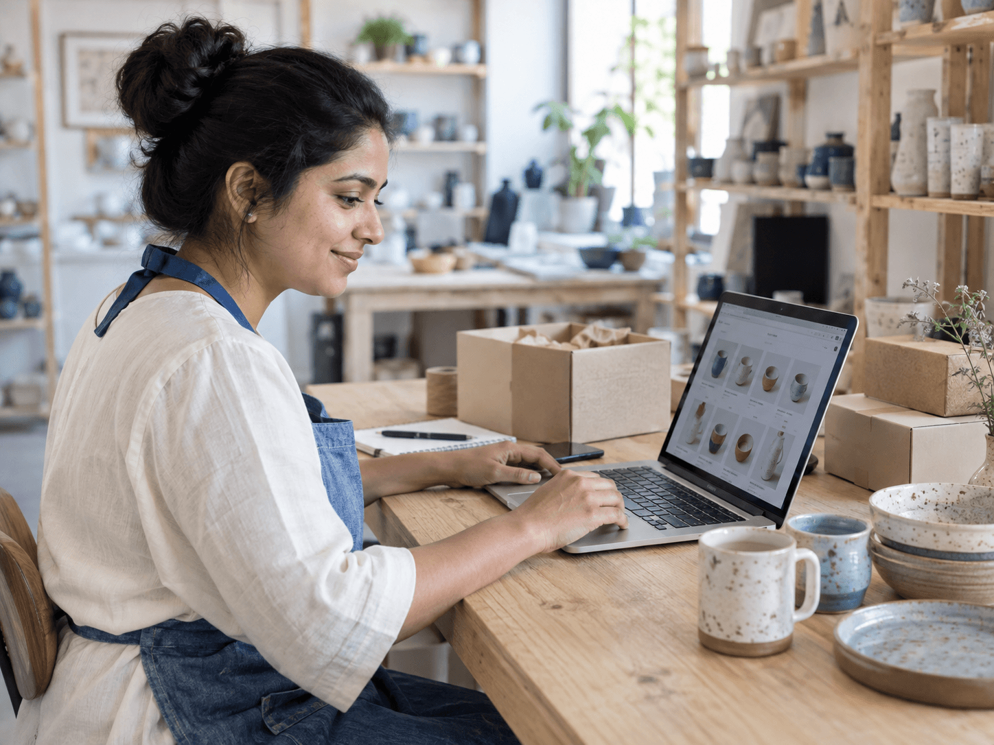 Small business owner managing her online store