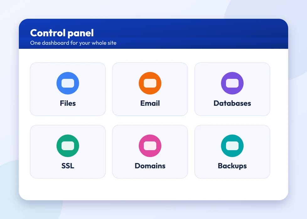 A control panel dashboard with tiles for the main tools