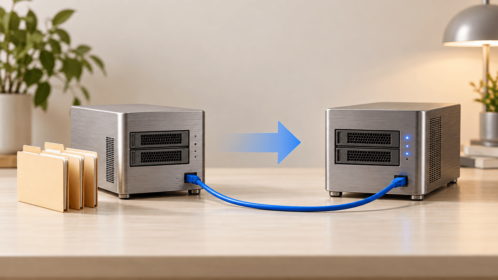 Two hosting servers connected for a managed data transfer